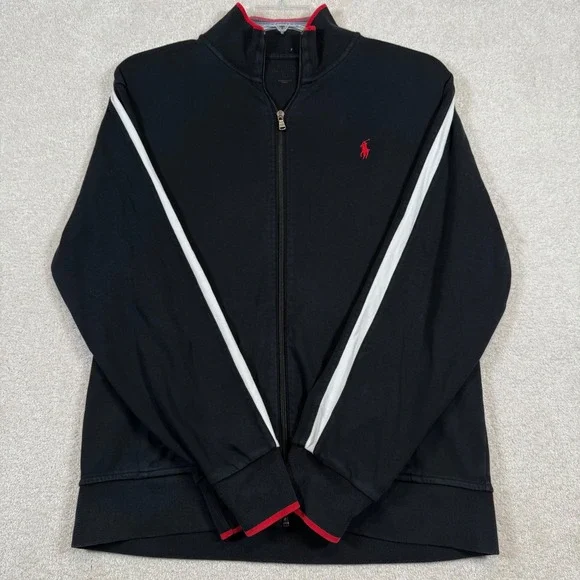 Polo Ralph Lauren Mens Full Zip Track Jacket Black White Red Accents Size Large - Picture 3 of 7